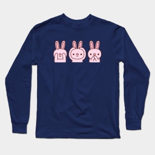 Funny Pink Bunnies See No Evil Hear No Evil Speak No Evil Long Sleeve T-Shirt